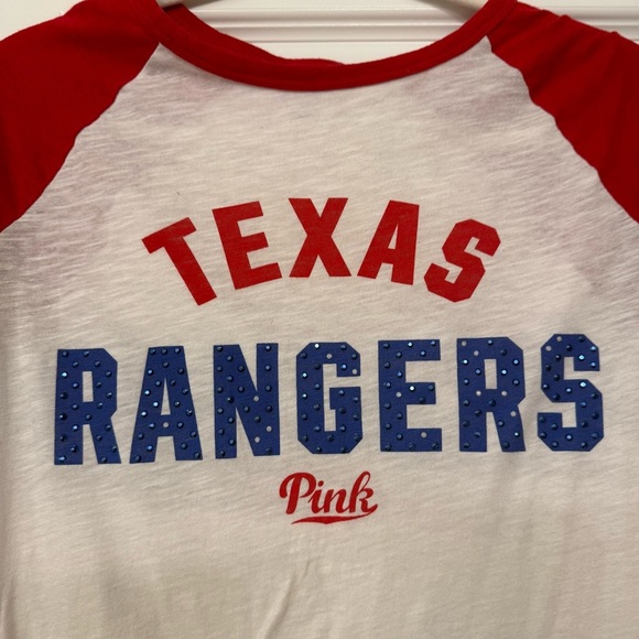 Texas Rangers Baseball Shirt | Sporty-Prep Blokecore Raglan | PINK VS XS - Picture 2 of 8
